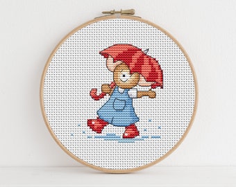 Furry Tales Umbrella Mouse Cross Stitch Pattern / PDF Cross Stitch Pattern / Lucie Heaton