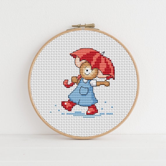 Furry Tales Umbrella Mouse Cross Stitch Pattern / PDF Cross Stitch Pattern / Lucie Heaton