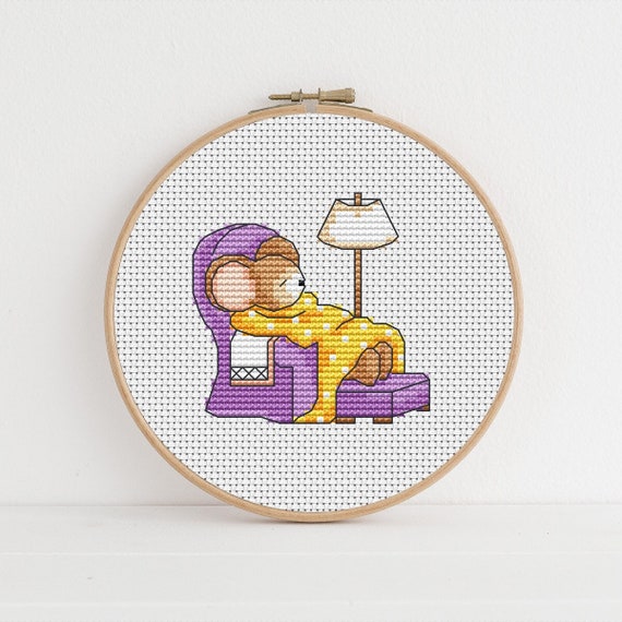 Furry Tales Cosy Mouse Cross Stitch Pattern by Lucie Heaton,  PDF Counted Cross Stitch Chart Download