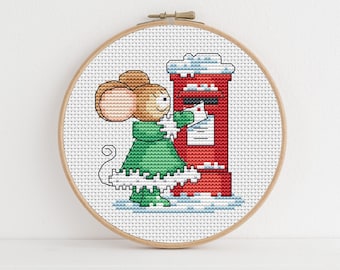 Furry Tales Christmas Post Box Mouse - Cross Stitch Pattern - Lucie Heaton - Digital PDF Counted Cross Stitch Chart Download