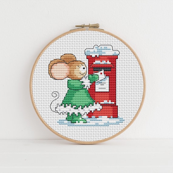 Furry Tales Christmas Post Box Mouse - Cross Stitch Pattern - Lucie Heaton - Digital PDF Counted Cross Stitch Chart Download