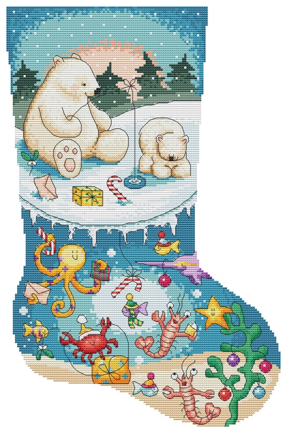 Polar Bear Christmas Stocking Cross Stitch Pattern - Lucie Heaton - Digital PDF Counted Cross Stitch Chart Download