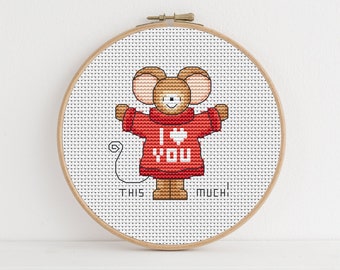 Furry Tales Monty I Love You Mouse - Cross Stitch Pattern - Lucie Heaton - Digital PDF Counted Cross Stitch Chart Download