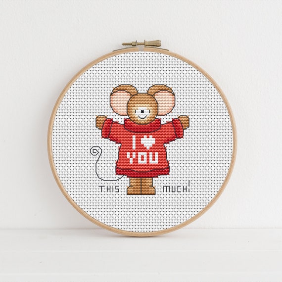 Furry Tales Monty I Love You Mouse - Cross Stitch Pattern - Lucie Heaton - Digital PDF Counted Cross Stitch Chart Download