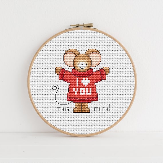 Furry Tales Monty I Love You Mouse - Cross Stitch Pattern - Lucie Heaton - Digital PDF Counted Cross Stitch Chart Download