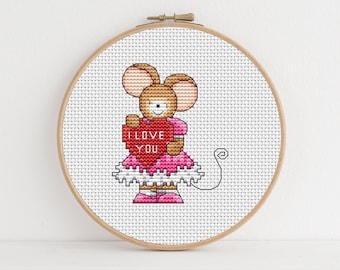 Furry Tales Valentine Lizzie Mouse - Cross Stitch Pattern - Lucie Heaton - Digital PDF Counted Cross Stitch Chart Download