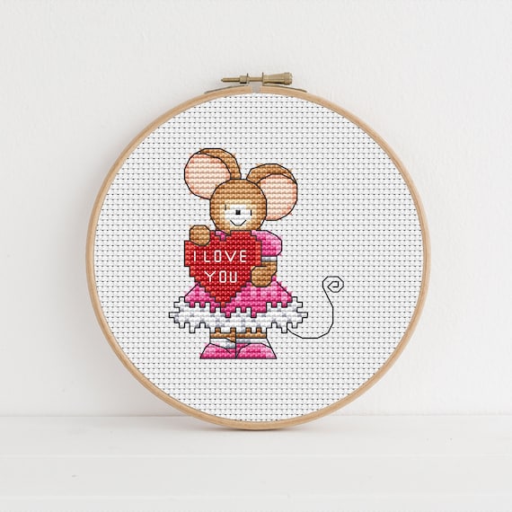 Furry Tales Valentine Lizzie Mouse - Cross Stitch Pattern - Lucie Heaton - Digital PDF Counted Cross Stitch Chart Download
