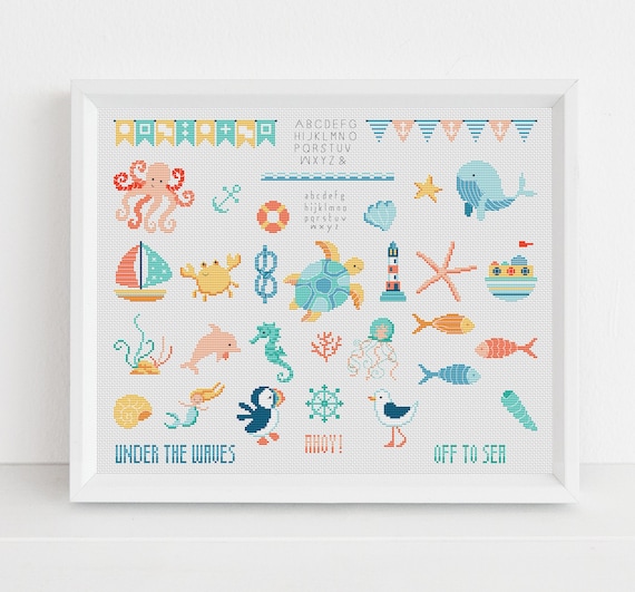 Pastel Ocean Set Cross Stitch Pattern - Lucie Heaton - Digital PDF Counted Cross Stitch Chart Download