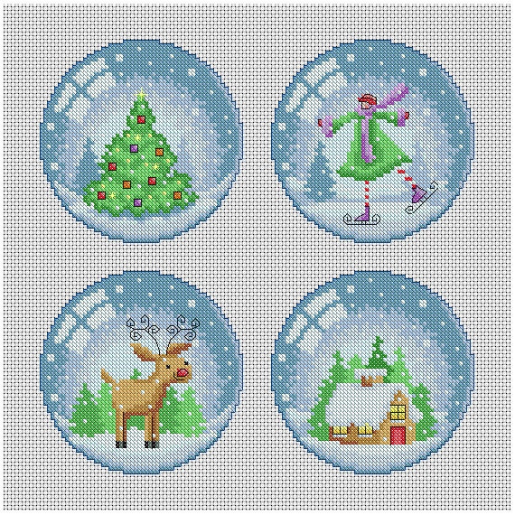 Christmas Snow Globe Scenes /  Christmas Cross Stitch PDF Pattern / Counted Cross Stitch Chart / Lucie Heaton