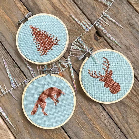 Christmas Ornaments / Stag Fox Fir Tree  / Christmas Cross Stitch PDF Pattern / Modern Cross Stitch Chart / Lucie Heaton