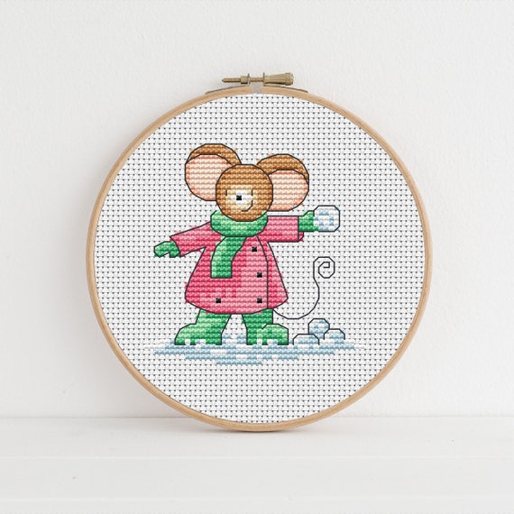 Furry Tales Snow Ball Mouse - Christmas Cross Stitch Pattern - Lucie Heaton - Digital PDF Counted Cross Stitch Chart Download