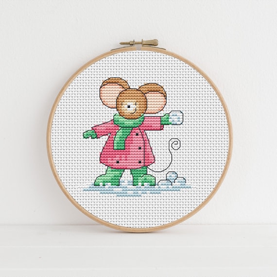 Furry Tales Snow Ball Mouse - Christmas Cross Stitch Pattern - Lucie Heaton - Digital PDF Counted Cross Stitch Chart Download