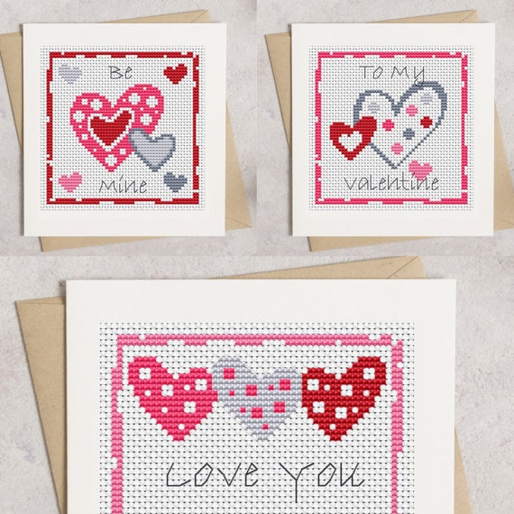 Valentine Heart Cards Cross Stitch Pattern - Lucie Heaton - Digital PDF Counted Cross Stitch Chart Download