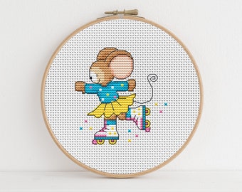 Furry Tales Roller Disco Mouse - Cross Stitch Pattern - Lucie Heaton - Digital PDF Counted Cross Stitch Chart Download