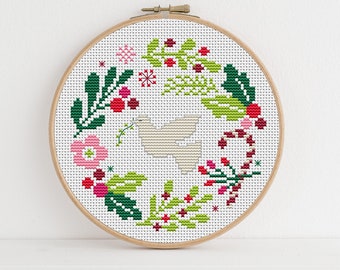 Christmas Wreath Sparkling Thread Cross Stitch Pattern - Lucie Heaton - Digital PDF Counted Cross Stitch Chart Download