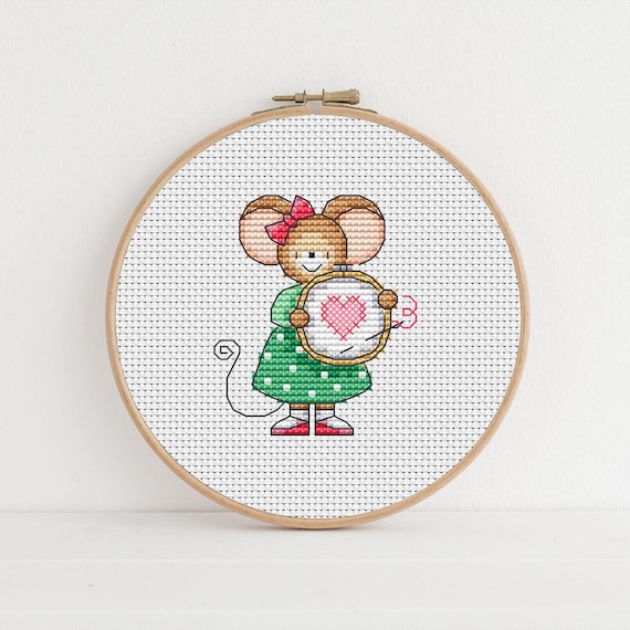 Furry Tales Cross Stitch Hoop Mouse, Cross Stitch Pattern by Lucie Heaton, PDF Counted Cross Stitch Chart Download