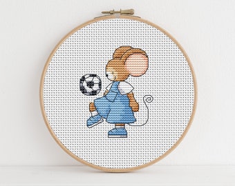 Furry Tales Football Mouse Cross Stitch Pattern / Sports Cross Stitch/ Mouse Cross Stitch Pattern PDF Download / Lucie Heaton