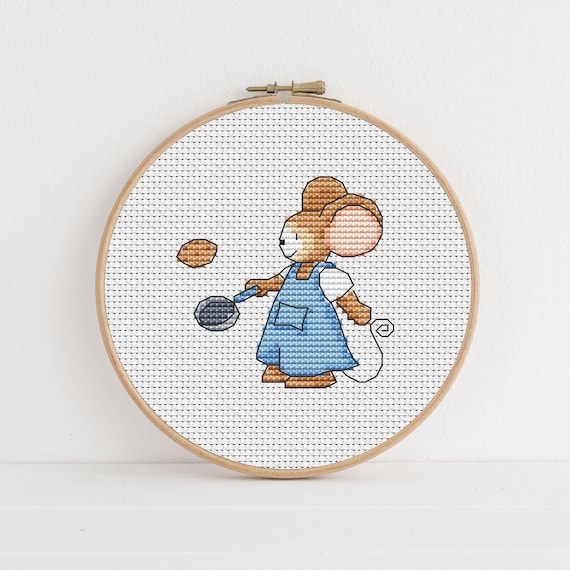 Furry Tales Pancake Day Mouse Cross Stitch Pattern by Lucie Heaton,  PDF Counted Cross Stitch Chart Download
