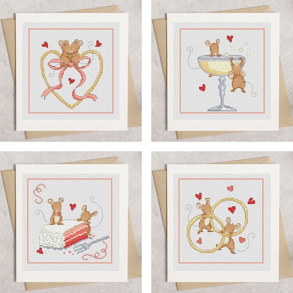Wedding Mice Cards Cross Stitch Pattern by Lucie Heaton, PDF Counted Cross Stitch Chart Download
