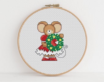 Furry Tales Christmas Wreath Mouse - Cross Stitch Pattern - Lucie Heaton - Digital PDF Counted Cross Stitch Chart Download