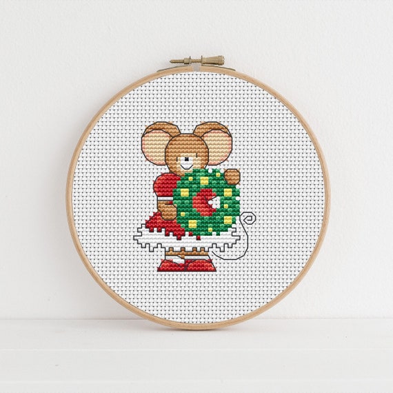 Furry Tales Christmas Wreath Mouse - Cross Stitch Pattern - Lucie Heaton - Digital PDF Counted Cross Stitch Chart Download