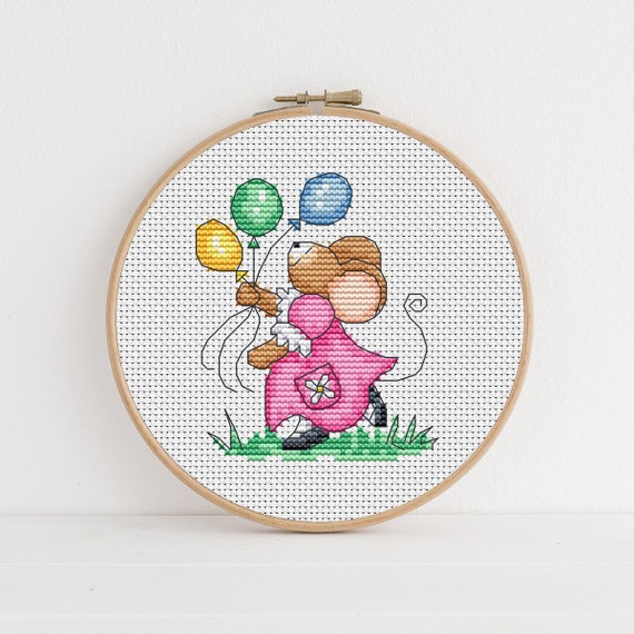 Furry Tales Balloon Mouse / PDF Cross Stitch Pattern / Lucie Heaton