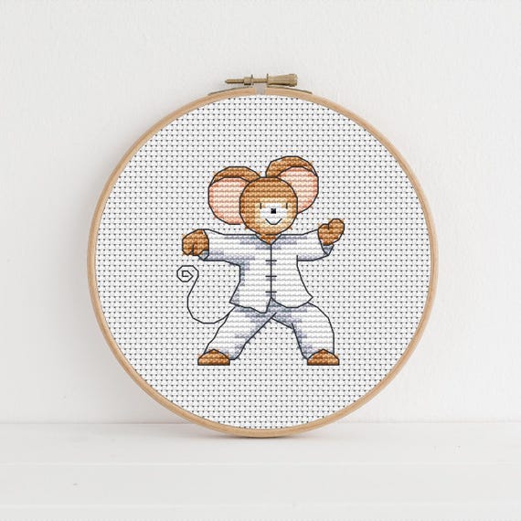Tai Chi Mouse Cross Stitch Pattern, Furry Tales by Lucie Heaton (PDF Download)