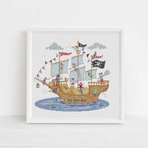Jolly Piratenschiff Kreuzstichmuster von Lucie Heaton, PDF-Kreuzstichvorlage Download