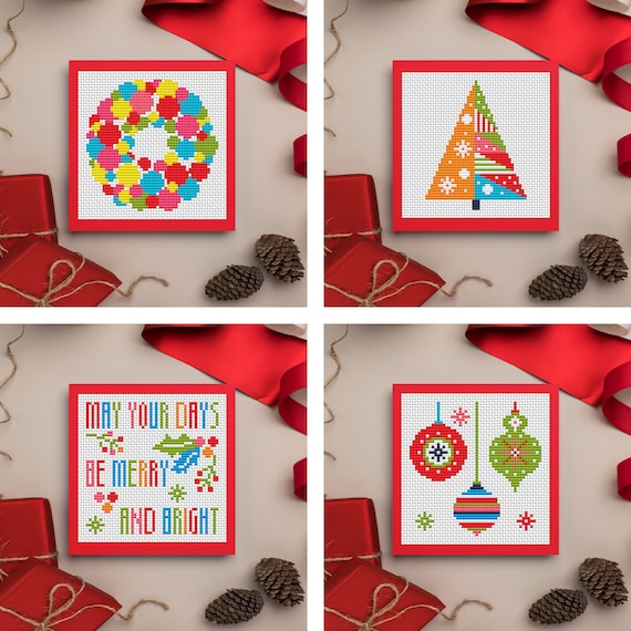 Merry and Bright Christmas Cards Cross Stitch Pattern - Lucie Heaton - Digital PDF Counted Cross Stitch Chart Download