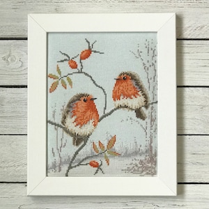 Winter Robins Cross Stitch Pattern by Lucie Heaton, PDF Counted Cross Stitch Chart Download