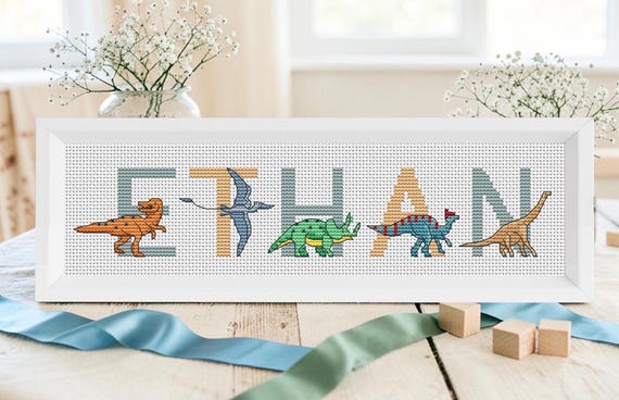 Personalised Dinosaur Name Counted Cross Stitch Pattern, Custom PDF Chart Download by Lucie Heaton