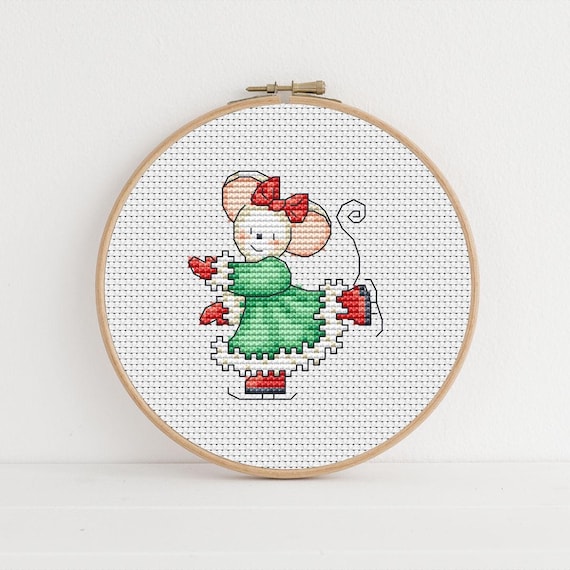 Furry Tales Christmas Skater Mouse, Cross Stitch Pattern by Lucie Heaton, PDF Counted Cross Stitch Chart Download