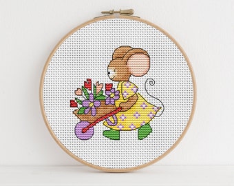 Furry Tales Wheelbarrow Mouse / PDF Cross Stitch Pattern / Lucie Heaton