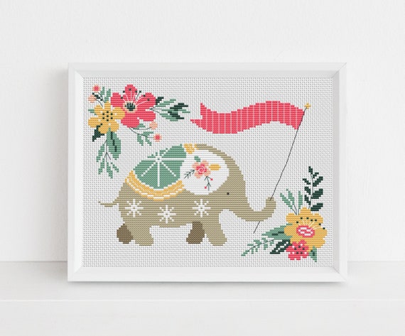 Floral Elephant Decorative Cross Stitch Pattern / PDF Cross Stitch Chart