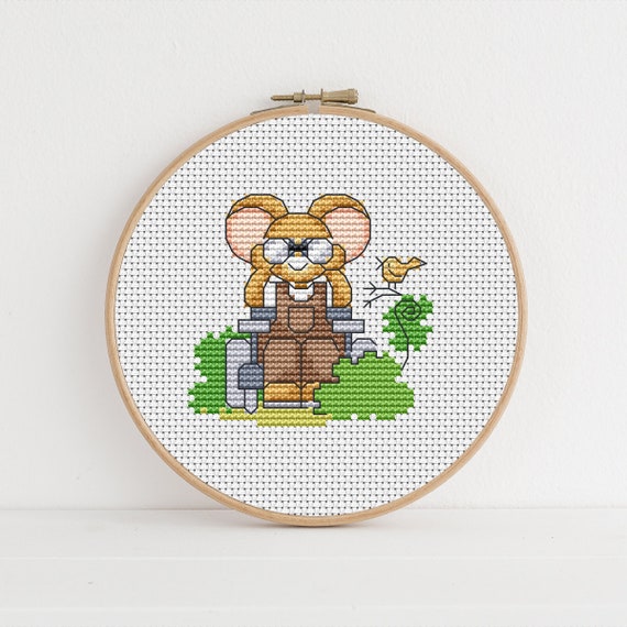 Furry Tales Bird Watching Mouse - Cross Stitch Pattern - Lucie Heaton - Digital PDF Counted Cross Stitch Chart Download