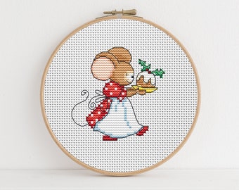 Furry Tales Christmas Pudding Mouse - Cross Stitch Pattern - Lucie Heaton - Digital PDF Counted Cross Stitch Chart Download