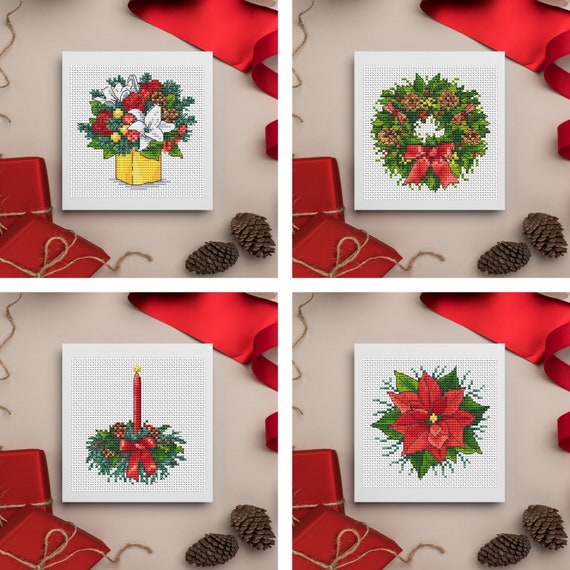 Winter Floral Christmas Cards Cross Stitch Pattern by Lucie Heaton, PDF Counted Cross Stitch Chart Download