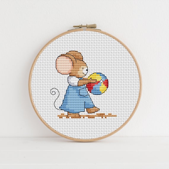 Furry Tales Beach Ball Mouse, Cross Stitch Pattern by Lucie Heaton,  PDF Counted Cross Stitch Chart Download