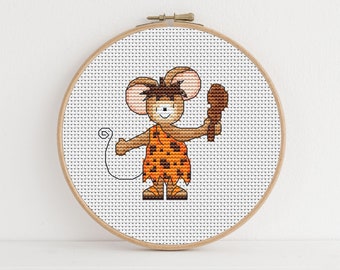 Furry Tales Caveman Mouse - Cross Stitch Pattern - Lucie Heaton - Digital PDF Counted Cross Stitch Chart Download