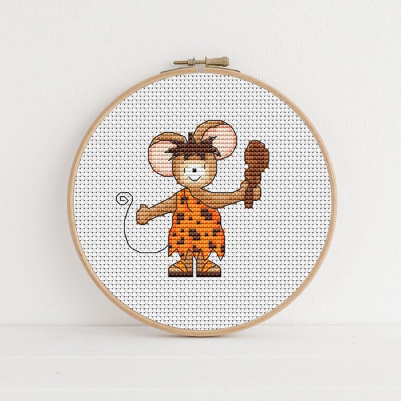 Furry Tales Caveman Mouse - Cross Stitch Pattern - Lucie Heaton - Digital PDF Counted Cross Stitch Chart Download