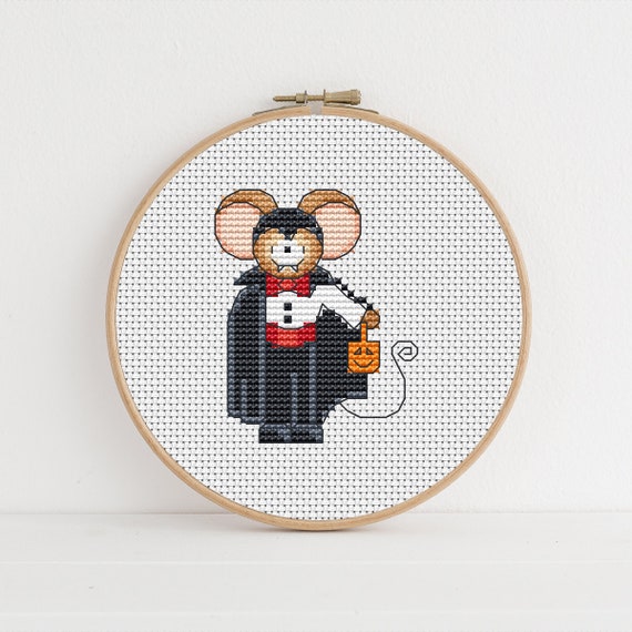 Furry Tales Vampire Mouse, Cross Stitch Pattern by Lucie Heaton, PDF Counted Cross Stitch Chart Download