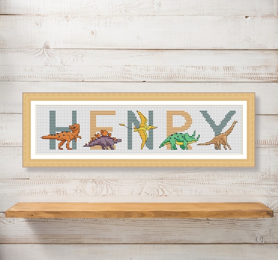 Personalised, Bespoke Dinosaur Name, Custom Cross Stitch Pattern by Lucie Heaton, PDF Counted Cross Stitch Chart Download