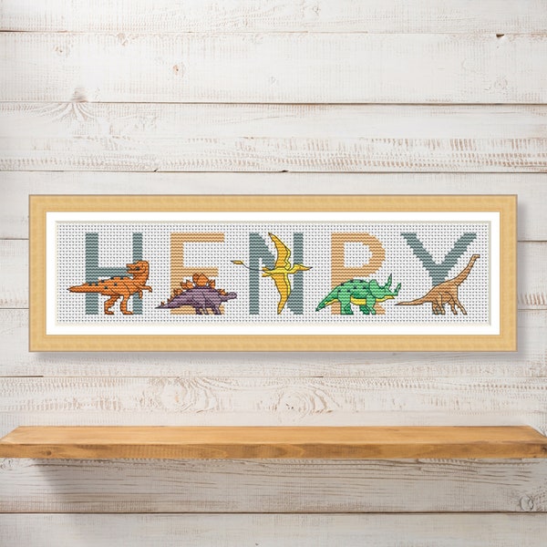 Personalised, Bespoke Dinosaur Name, Custom Cross Stitch Pattern by Lucie Heaton, PDF Counted Cross Stitch Chart Download