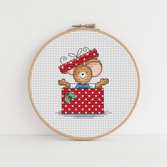 Furry Tales Christmas Gift Box Mouse - Cross Stitch Pattern - Lucie Heaton - Digital PDF Counted Cross Stitch Chart Download