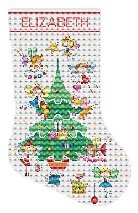 Fairies Small Christmas Stocking Cross Stitch Pattern - Lucie Heaton - Digital PDF Counted Cross Stitch Chart Download