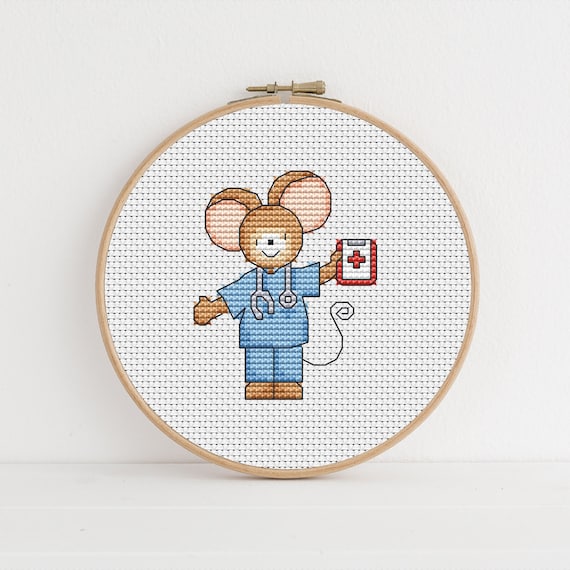 Furry Tales Doctor Monty Mouse - Cross Stitch Pattern - Lucie Heaton - Digital PDF Counted Cross Stitch Chart Download