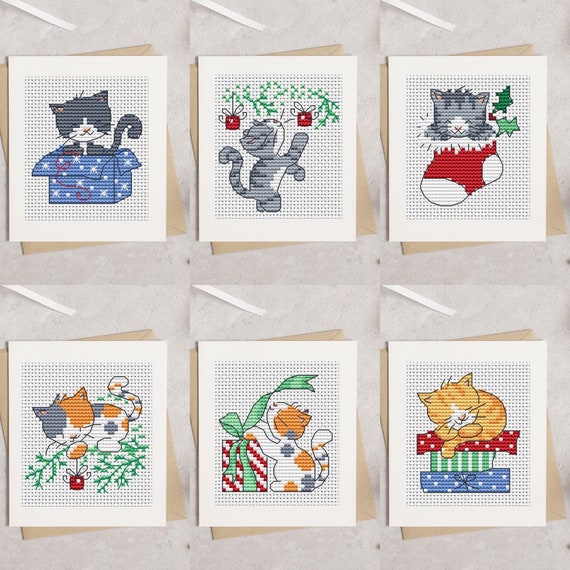 Kitten Christmas Cards Cross Stitch Pattern by Lucie Heaton, PDF Counted Cross Stitch Chart Download