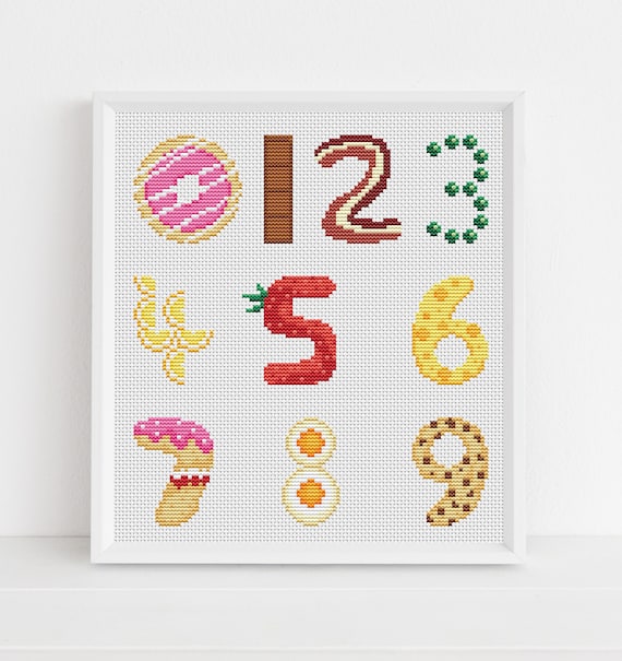 Food Numbers Cross Stitch Pattern by Lucie Heaton, PDF Counted Cross Stitch Chart Download