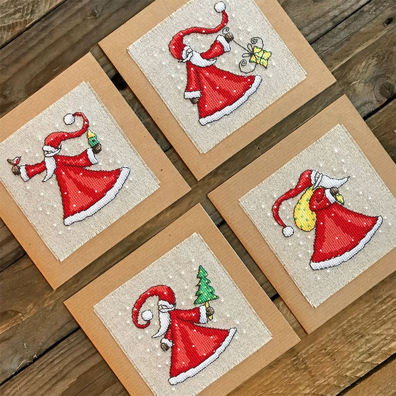 Santa Christmas Cards Set, Cross Stitch Pattern by Lucie Heaton, PDF Counted Cross Stitch Chart Download image 1