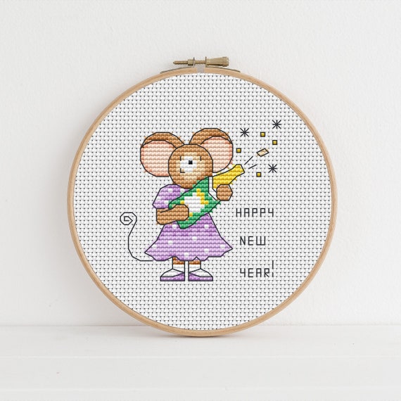 Furry Tales Happy New Year Mouse Cross Stitch Pattern by Lucie Heaton,  PDF Counted Cross Stitch Chart Download